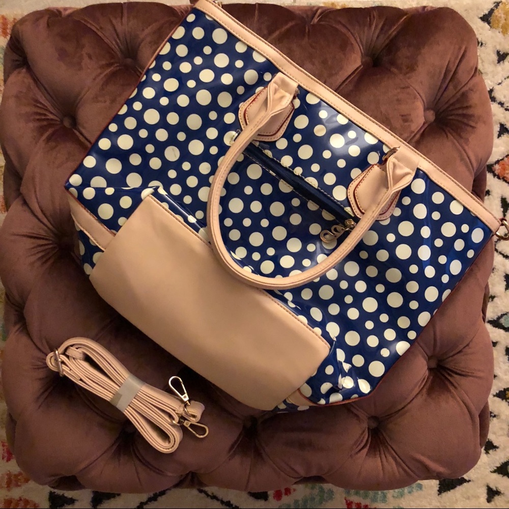 Polka Dot Tote, blue and white